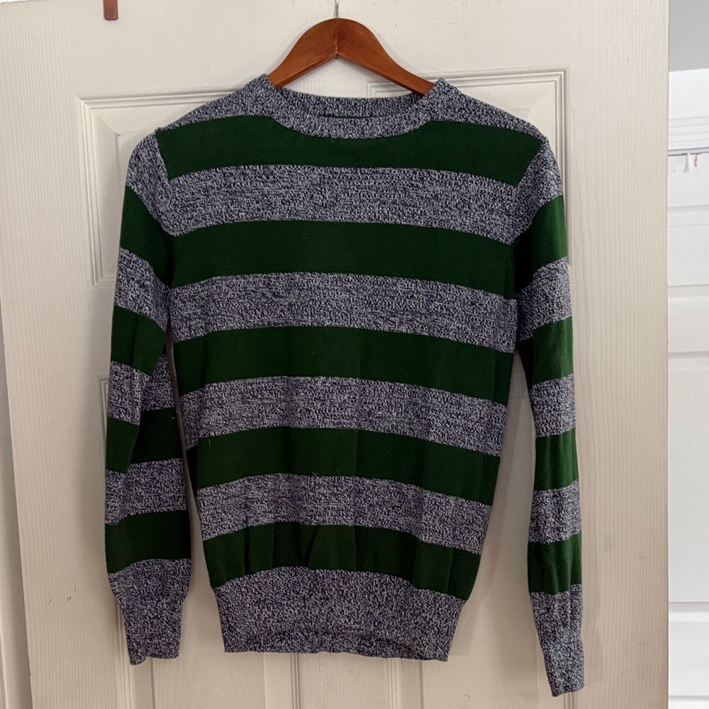 Green and Gray Striped Men's Sweater